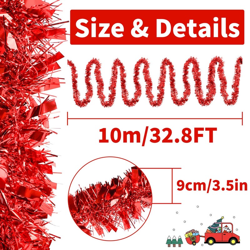 Yumatouch 32.8 Feet Red Christmas Tinsel Garland, Metallic Shiny Party Tinsel Garlands, Twist Hanging Decorations for Christmas Tree, Wedding, Birthday Party Supplies - Image 3